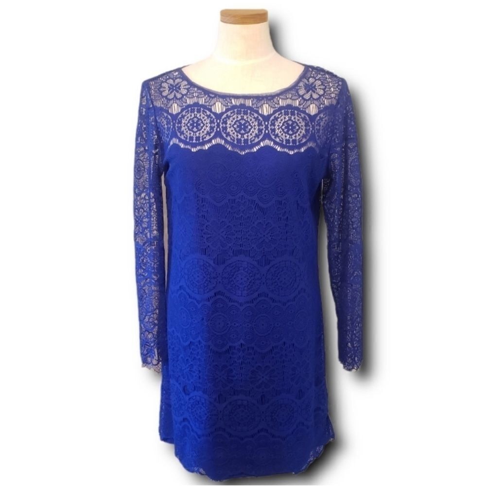 Max Studio Black Lace Overlay Scalloped Hem Dress Women's‎ Small